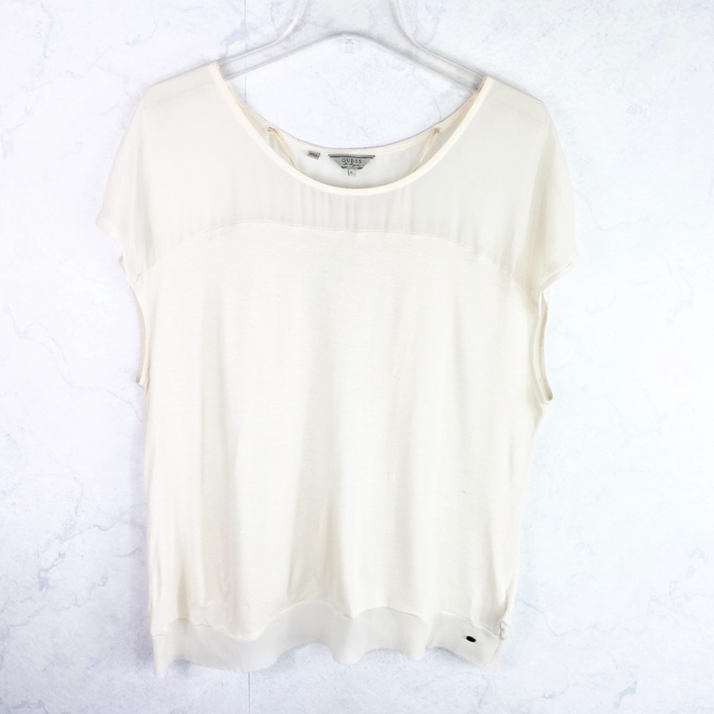 [Guess] Off White Mesh Open Back Shirt